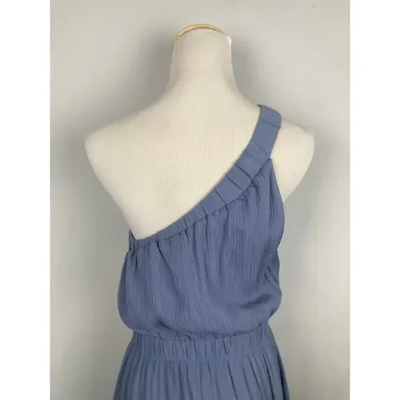 Abercrombie & Fitch One Shoulder Dress Sz Small Tall Crepe Ruched Blue NWT - Picture 7 of 11